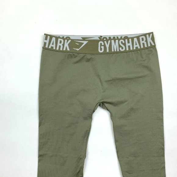 Gymshark Fit Seamless Cropped Legging Spell Out Olive Elastic Waist Women Medium - Picture 3 of 5